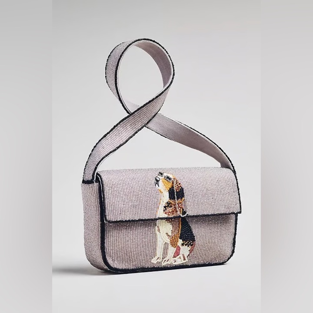 New Anthropologie Maeve Fiona beaded bag beagle dog gray sunglasses chain sample
